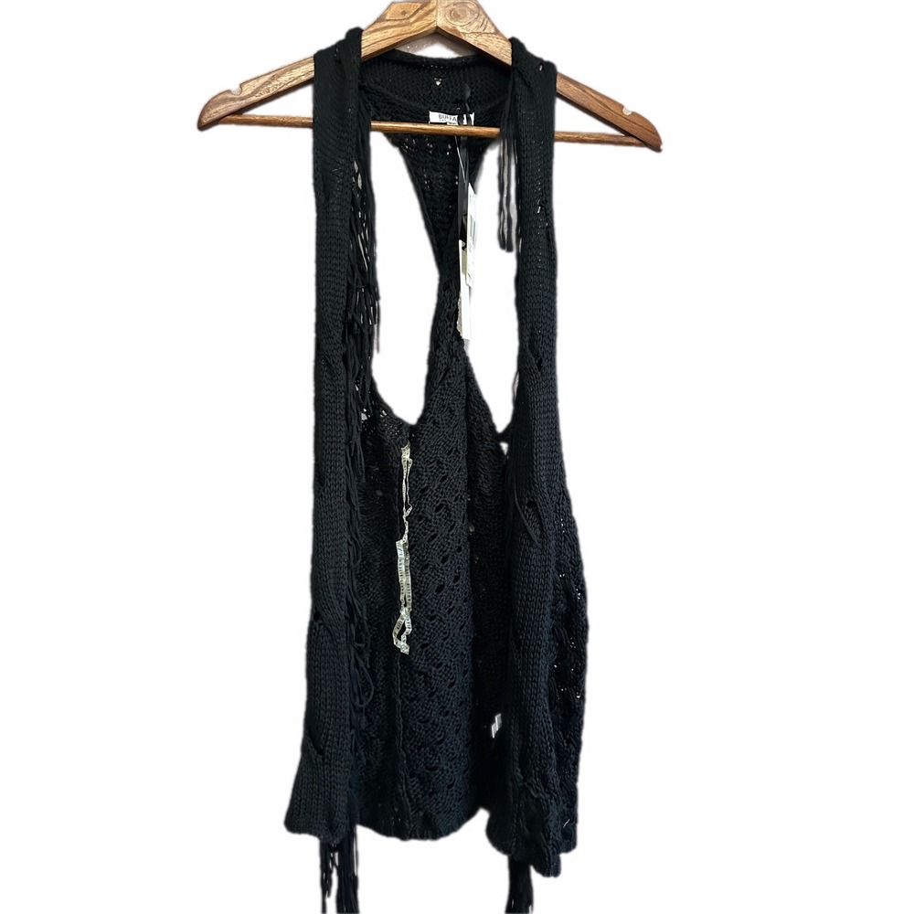 Buffalo David Bitton Black Knit Fringe Vest S/P